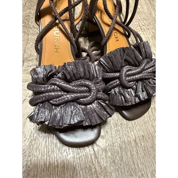 TORY BURCH brown ROPE FRINGE 65MM-HEELED LEATHER SANDAL US 7 - Picture 2 of 7